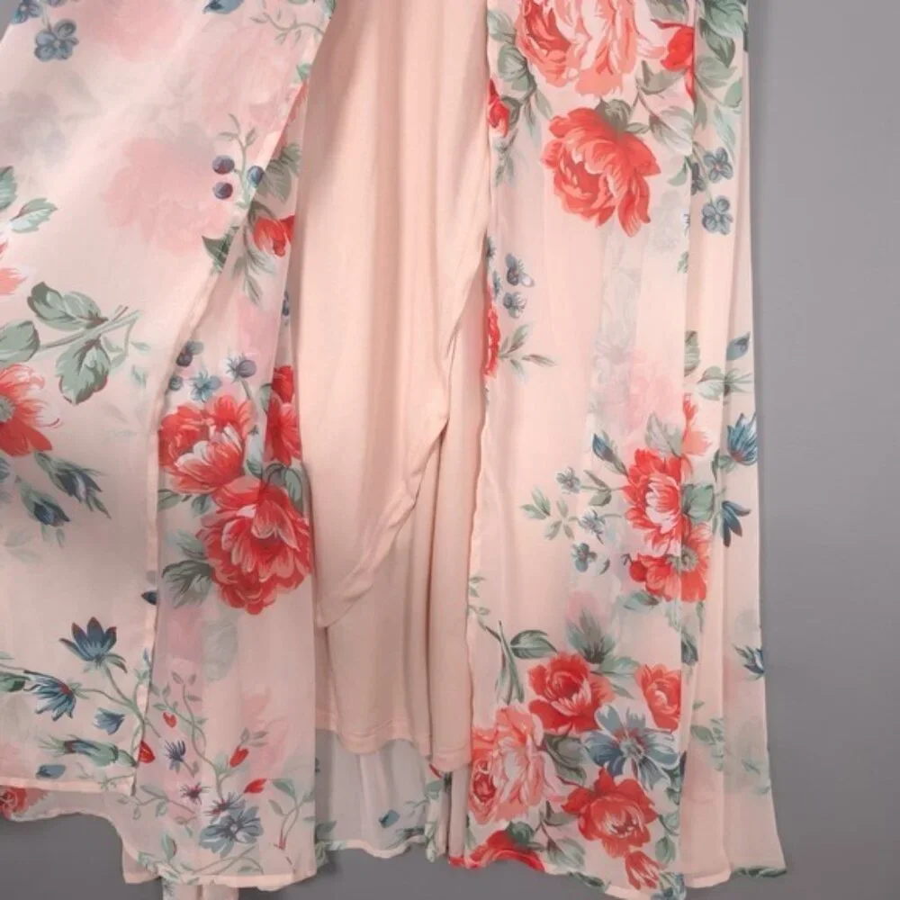 Lulus Garden Meandering Blush Pink Floral Print‎ Lined Maxi Dress MEDIUM Evening